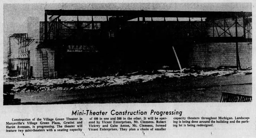 Dec 1971 article on construction Village Green Theater (Playhouse Theaters), Marysville